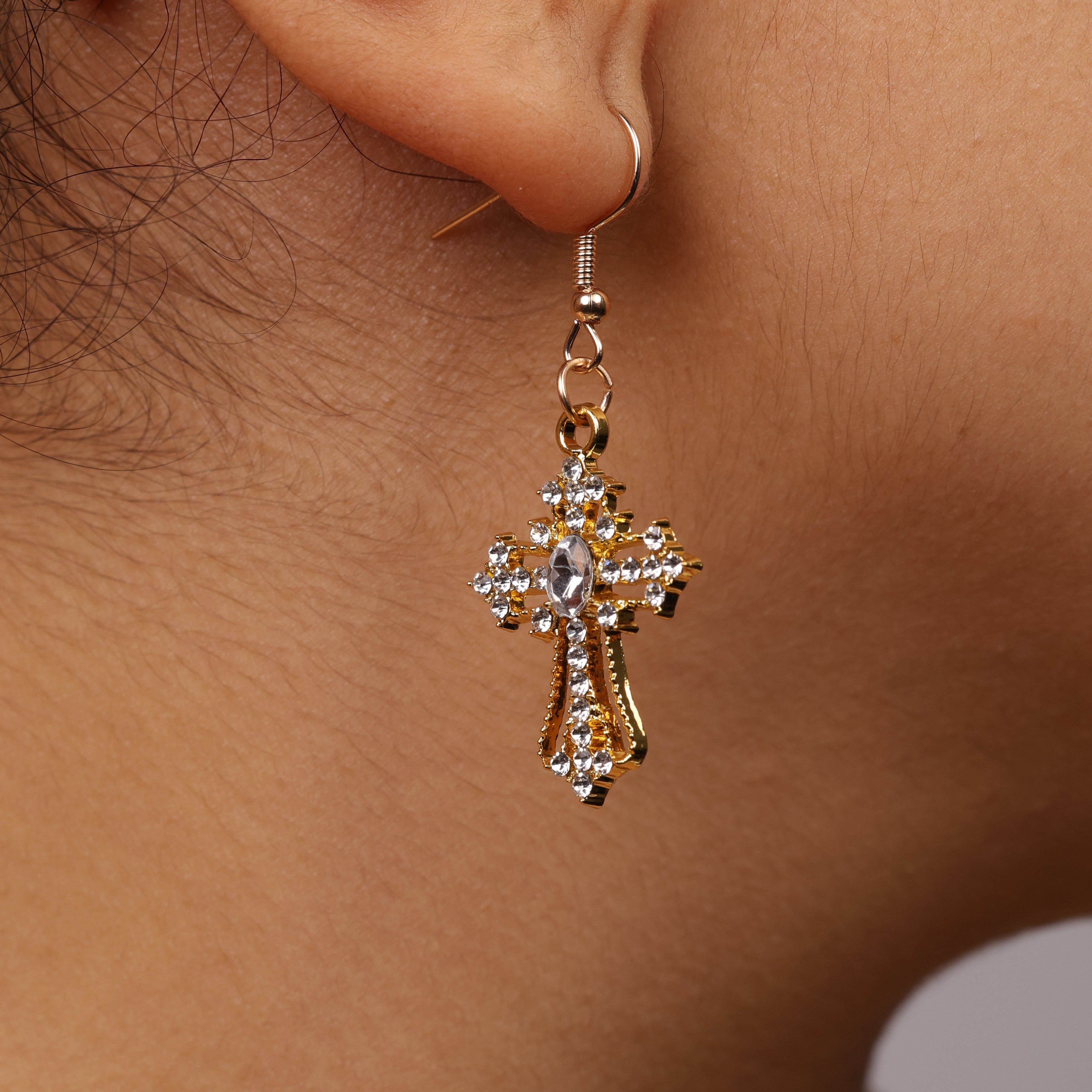 gold and silver cross earrings