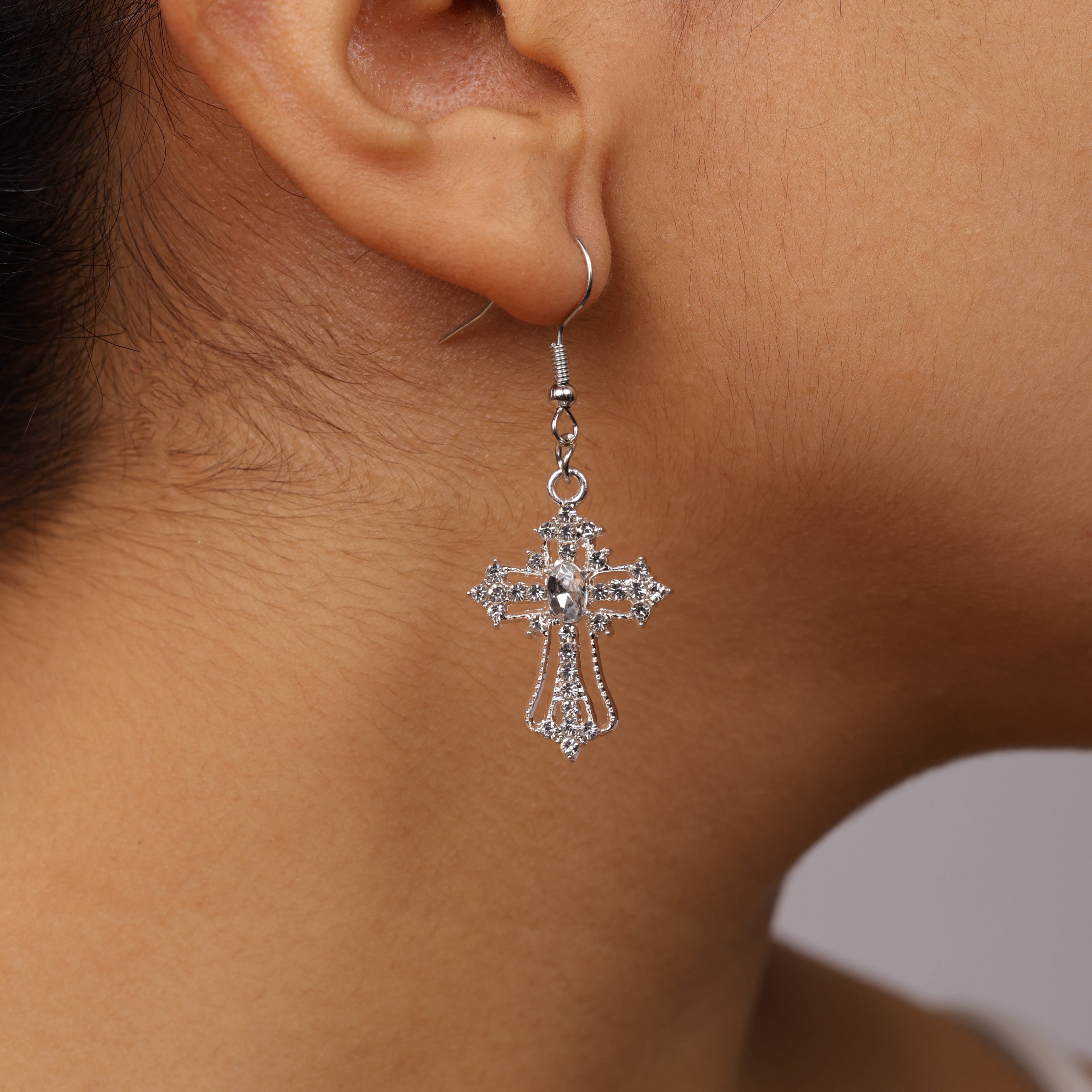silver cross earrings