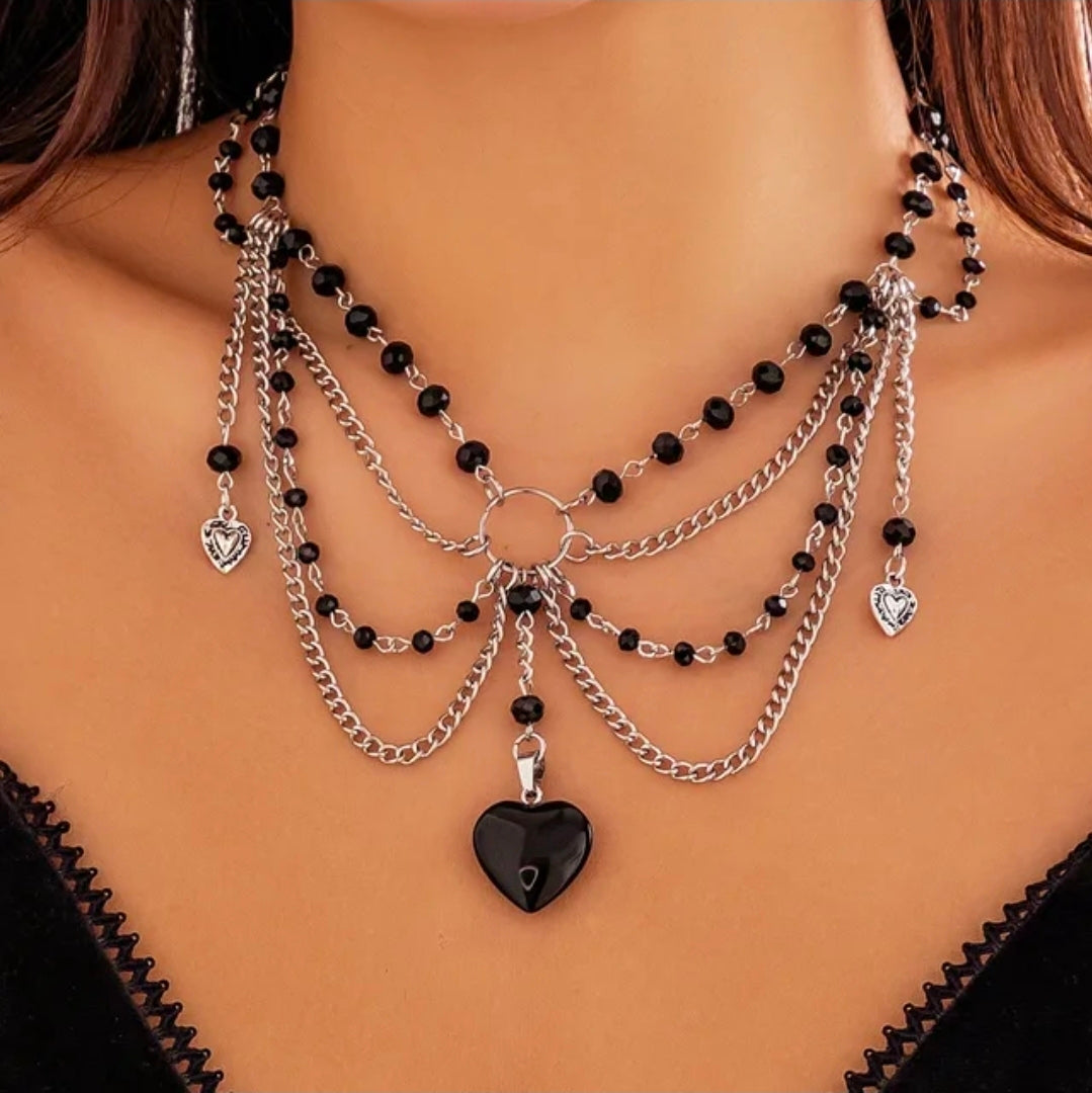 layered black necklace