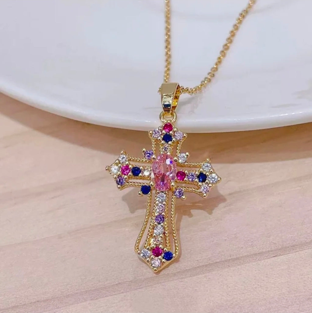 multi colour cross necklace