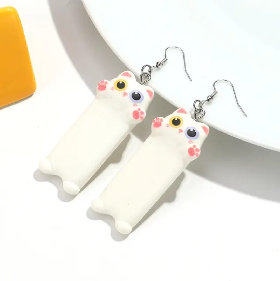 White cat earrings