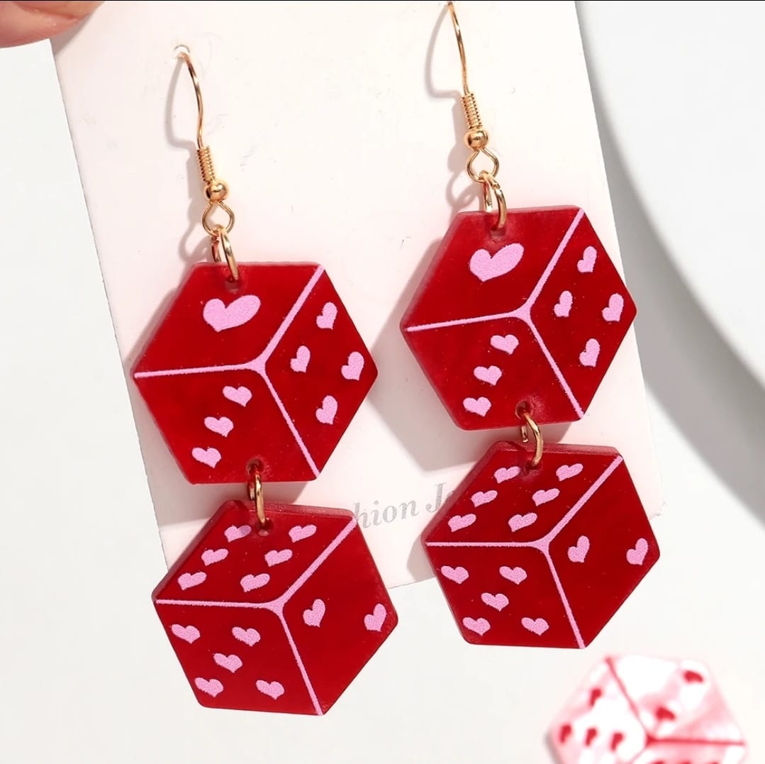 Heart dice earrings