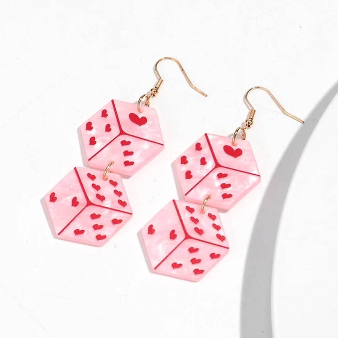 Heart dice earrings