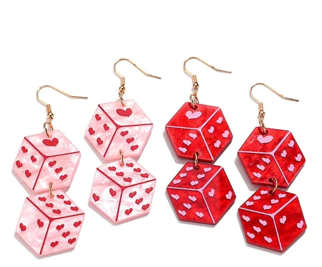 Heart dice earrings